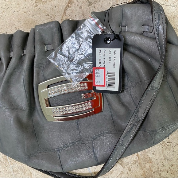 Small Evening Clutch Handbag Rhinestones Faux Grey Leather Animal Print Guess - Picture 11 of 13